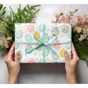 Papier Cadeau Œufs de Pâques au pastel motif floral - Joli print