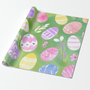 Papier Cadeau Œufs de Pâques   Chasse aux œufs aquarelle pastel 