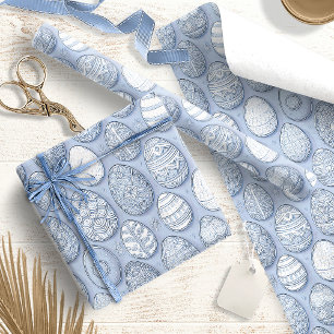 Papier Cadeau Oeufs de Pâques décorés Motif bleu ID1096