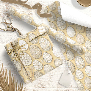 Papier Cadeau Oeufs de Pâques décorés Motif Jaune D1096