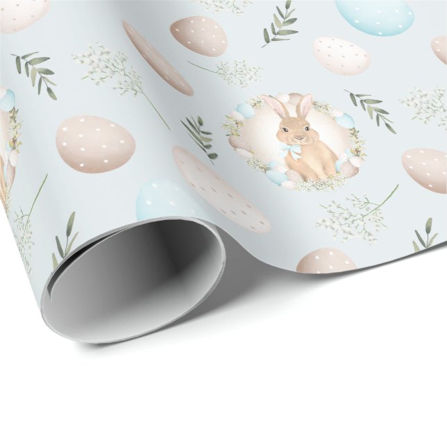 Papier Cadeau Oeufs de Pâques et papier d'enveloppement de lapin (Coin rond)