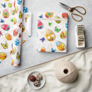 Papier Cadeau Oeufs De Pâques Et Papillons