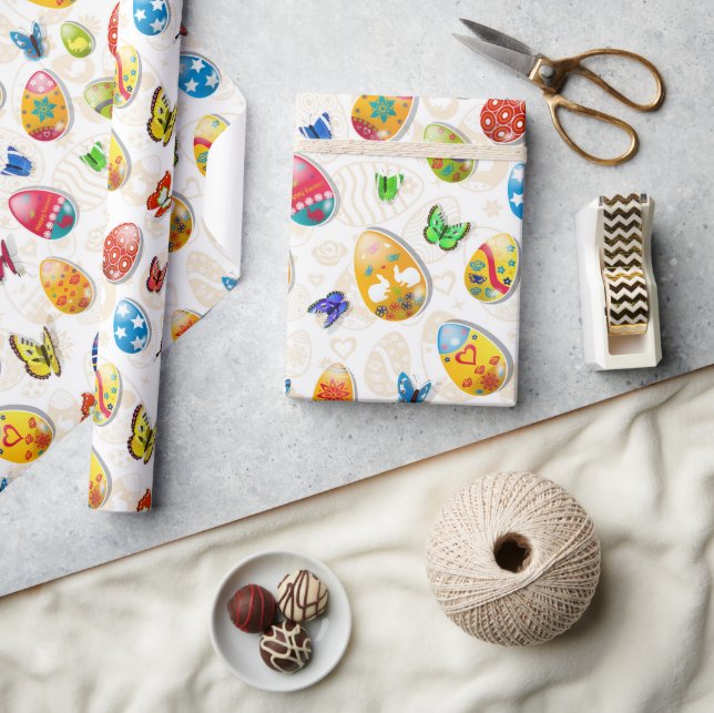 Papier Cadeau Oeufs De Pâques Et Papillons (Artisanat)