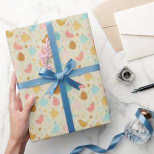 Papier Cadeau OEufs de Pâques et poulet coloré