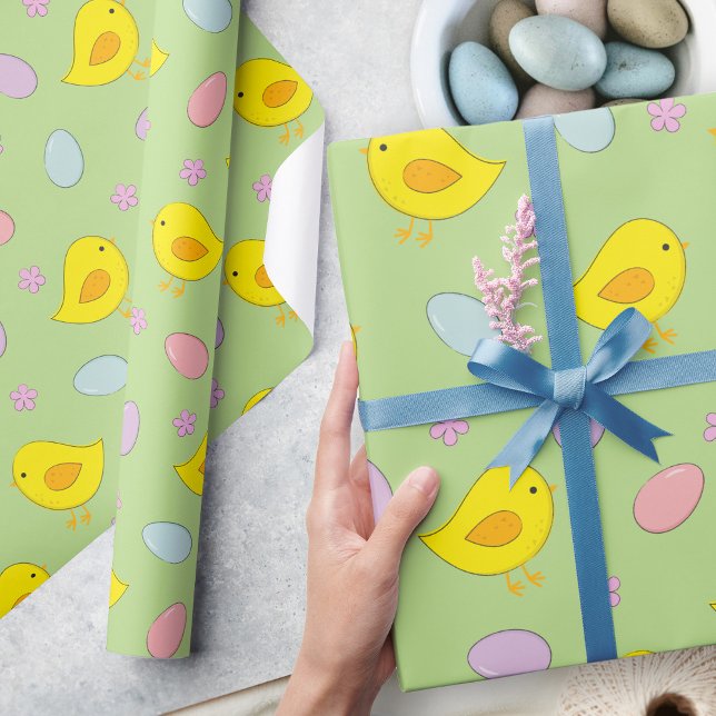 Papier Cadeau Oeufs de Pâques mignons Poulets Motif de printemps (Créateur téléchargé)
