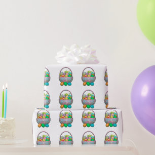 Papier Cadeau Oeufs de Pâques peints en panier