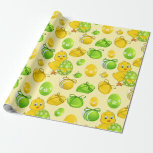 Papier Cadeau Oeufs de Pâques Petit Motif de poulet