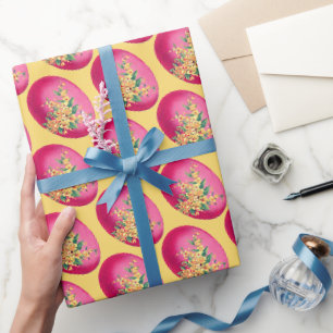 Papier Cadeau OEufs de Pâques roses sur papier d'enveloppement j
