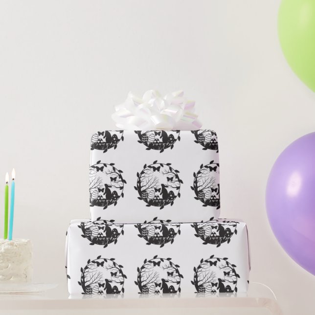 Papier Cadeau Oeufs lapins de Pâques noirs et blancs dans la cou (Cadeaux de fête)
