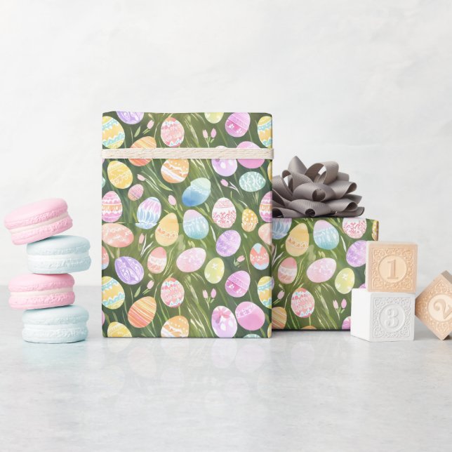 Papier Cadeau OEufs Pastel de Pâques | Belle aquarelle de printe (Baby Shower)