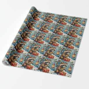 Papier Cadeau Œuvre d'art de boîte de Noël vintage avec un raton