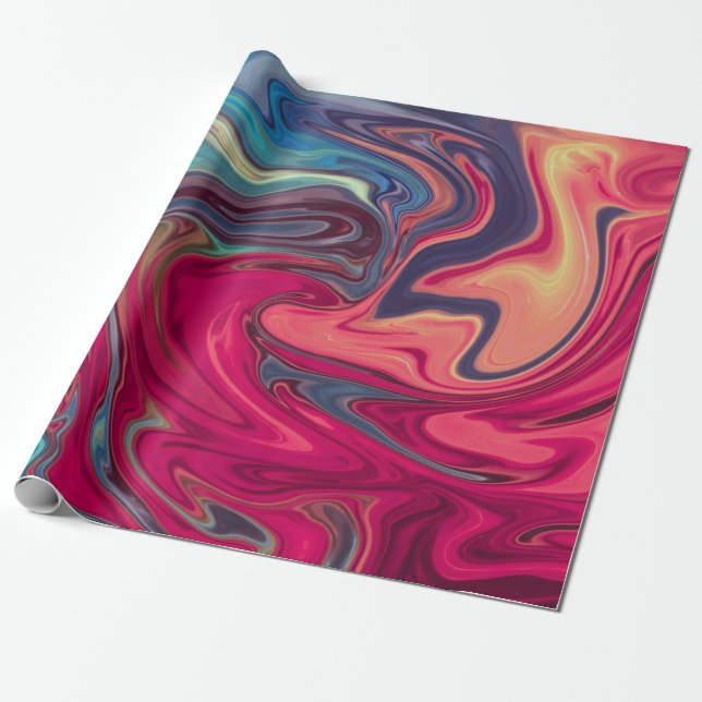 Papier Cadeau Oeuvre moderne en marbre Abstrait bleu et rouge li (Déroulé)