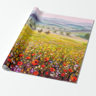 Papier Cadeau Oeuvre Toscane italienne cyprès paysage avec m