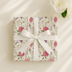 Papier Cadeau off white bg, Floral aquarelle événement élégant