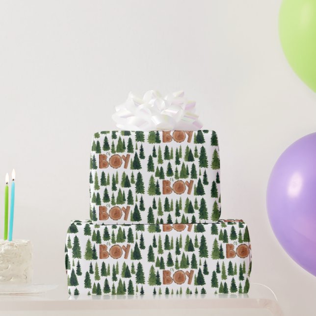 Papier Cadeau Oh Boy Pine Trees Baby shower boisé (Cadeaux de fête)
