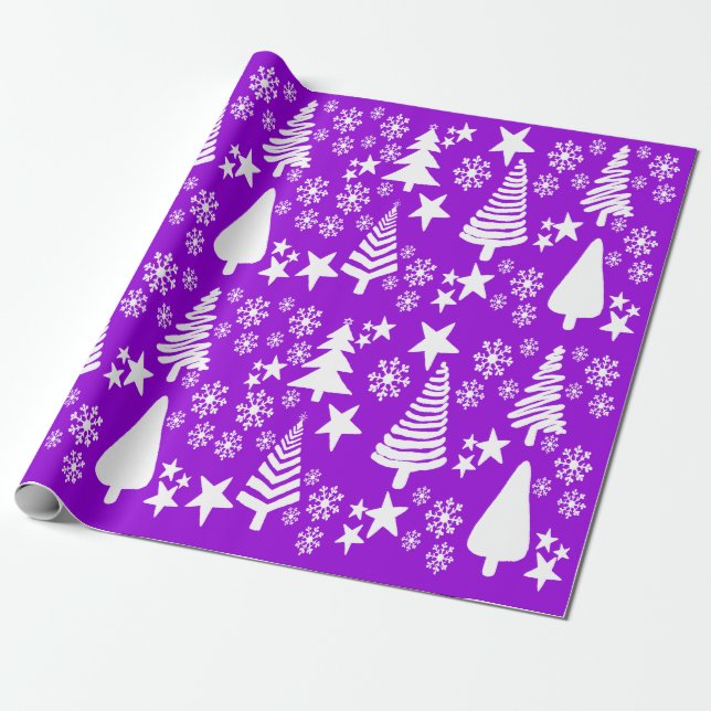 Papier Cadeau Oh Christmas Tree Papier d'emballage pourpre (Déroulé)