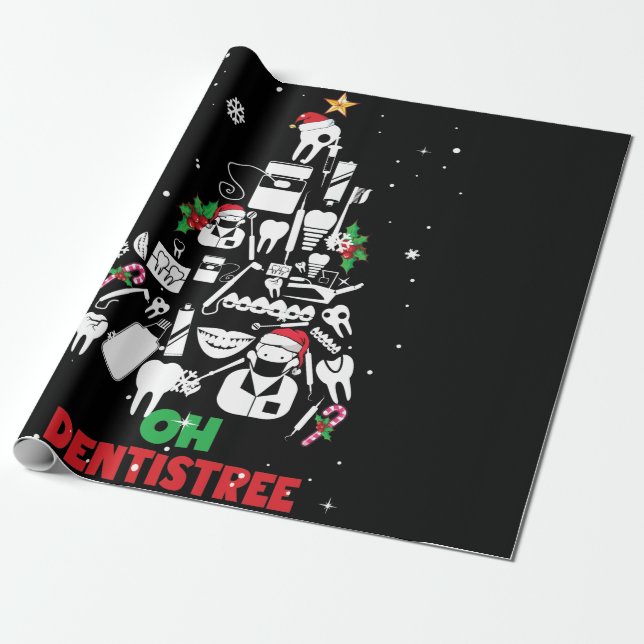 Papier Cadeau Oh Dentistree Dentist Dental Teeth Christmas Tree (Déroulé)