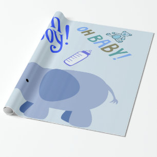 Papier Cadeau Oh Garçon Eléphant Bleu Décoration Baby Shower
