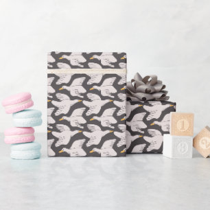 Papier Cadeau Oie caricaturale blanche Motif géométrique gris fo