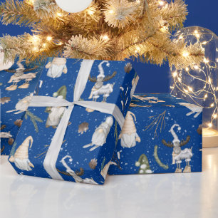 Papier Cadeau Oie de Noël et Gnomes
