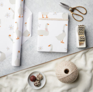 Papier Cadeau Oie et marguerites à main mignonne