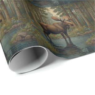 Papier Cadeau Oie rustique boho bois forêt verdure art