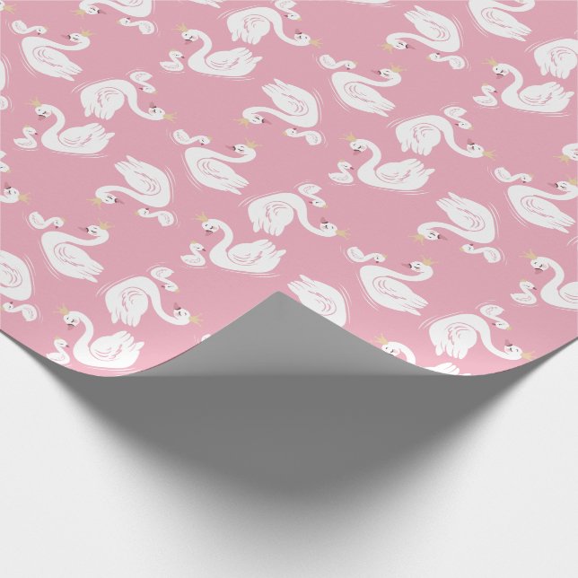 Papier Cadeau Oiseau Baby shower cygne avec thème Couronne rose (Coin)