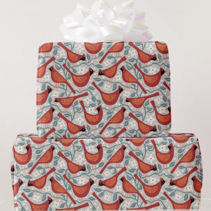 Papier Cadeau Oiseau cardinal festif Aquarelle