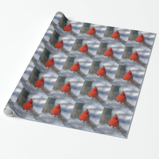 Papier Cadeau Oiseau cardinal rouge (Déroulé)