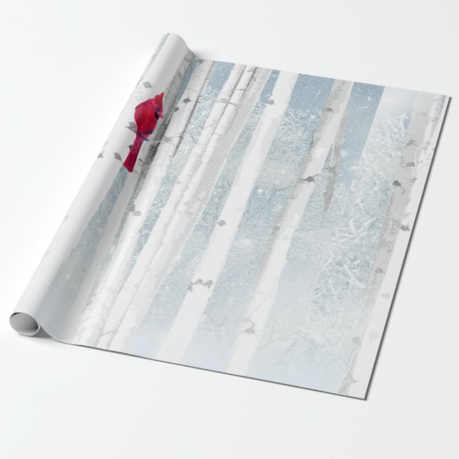 Papier Cadeau Oiseau cardinal rouge dans un magnifique Birch Tre (Déroulé)