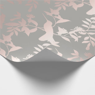 Papier Cadeau Oiseau-colibri floral tropical gris rose d'été