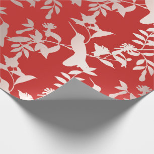 Papier Cadeau Oiseau-colibri rose floral rubis rouge métal
