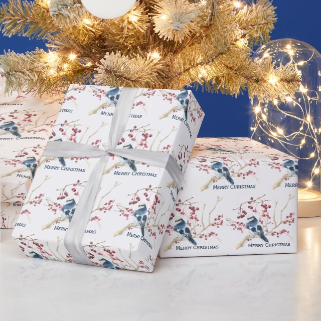 Papier Cadeau Oiseau Dans Les Berries De Noël (Vacances)
