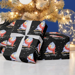 Papier Cadeau Oiseau de Noël avec écaille dans les flocons de ne