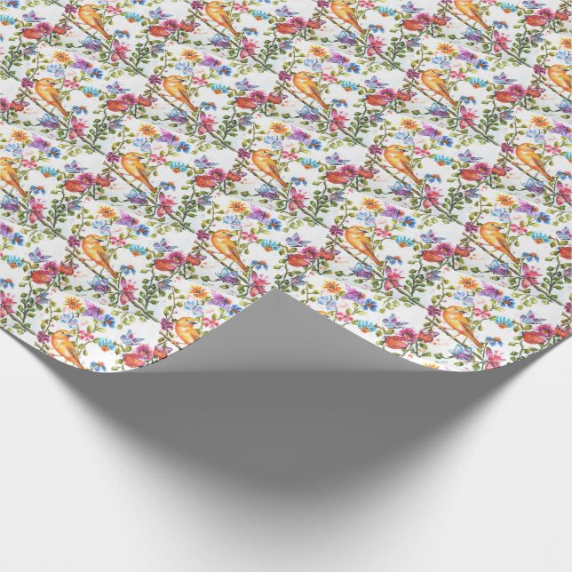 PAPIER CADEAU OISEAU JAUNE IMPRESSIONNANT FLORALE WHIMSIQUE (Coin)