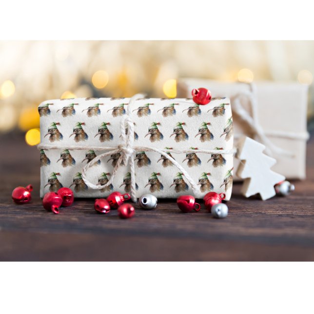 Papier Cadeau Oiseau Kiwi mignon en Casquette Elfe de Noël (Créateur téléchargé)