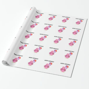 Papier Cadeau Oiseau rose avec ballons