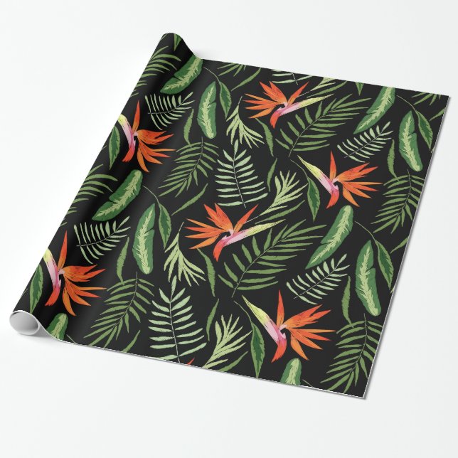 Papier Cadeau Oiseau tropical du paradis et des fougères sur le (Déroulé)