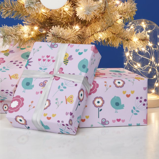 Papier Cadeau Oiseaux, abeilles et papillons Floraux (Vacances)