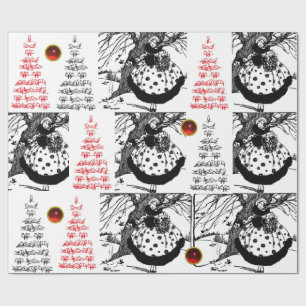 Papier Cadeau OISEAUX ARBRE ET NOËL LADME BLANC Noir Rouges Gems