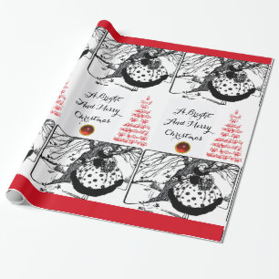 Papier Cadeau OISEAUX ARBRE ET NOËL LADME BLANC Noir Rouges Gems
