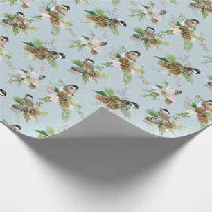 Papier Cadeau Oiseaux chanteurs Poinsettias et cônes de pins