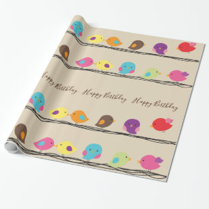Papier Cadeau oiseaux colorés mignons sur le motif de cordes