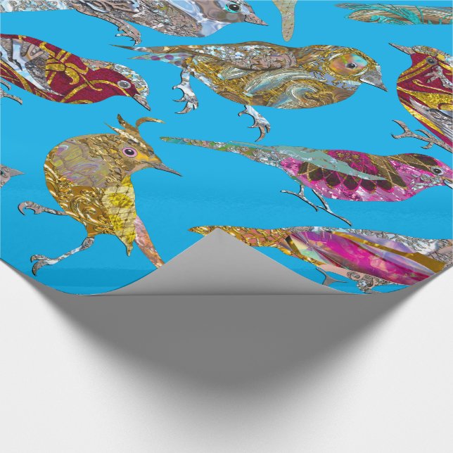 Papier Cadeau Oiseaux dansants élégants sur le ciel bleu Motif b (Coin)
