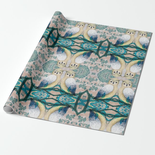 PAPIER CADEAU OISEAUX DE HIBOUX (Déroulé)