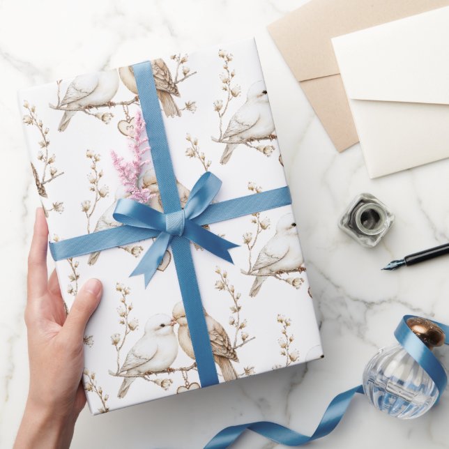 Papier Cadeau Oiseaux de l'amour romantique Cœur Mariage (Cadeaux)