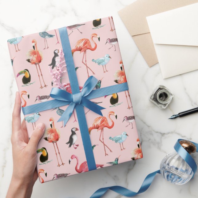 Papier Cadeau Oiseaux de mer rose flamand (Cadeaux)