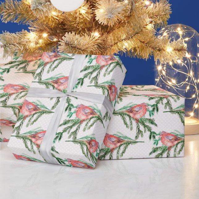 Papier Cadeau Oiseaux de Noël du Cardinal Rouge (Vacances)