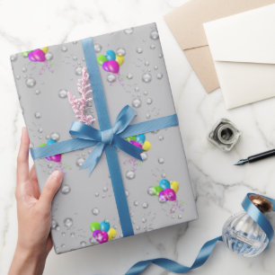 Papier Cadeau Oiseaux de pluie et ballons gris