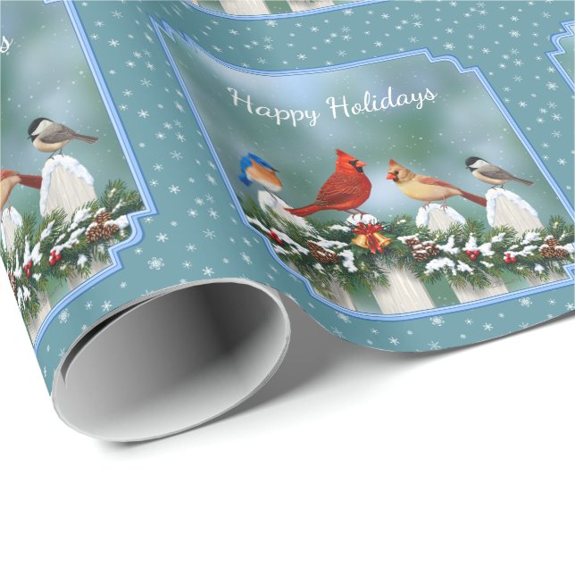 Papier Cadeau Oiseaux de vacances et Garland de Noël (Coin rond)